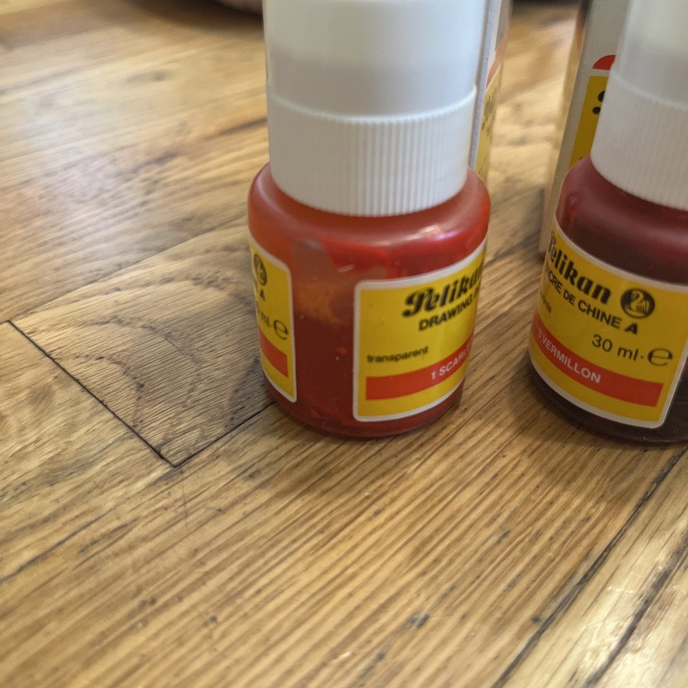 Vintage Pelikan Drawing Ink 1 fl. oz. 30 ml Lot MPN 518- Scarlet Ultramarine Etc - Picture 2 of 10